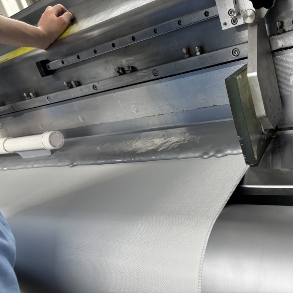 Silicone coated fiberglass fabric coating process control