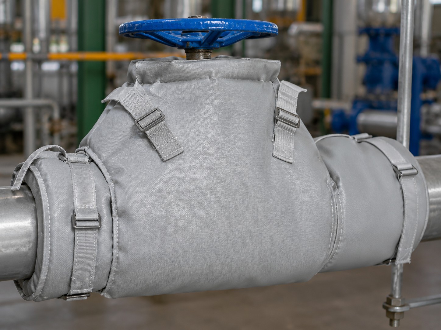 Valve removable insulation cover made with silicone coated fiberglass fabric for industrial thermal insulation