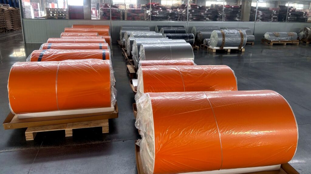Silicone coated fiberglass fabric rolls packed on pallets for export shipment