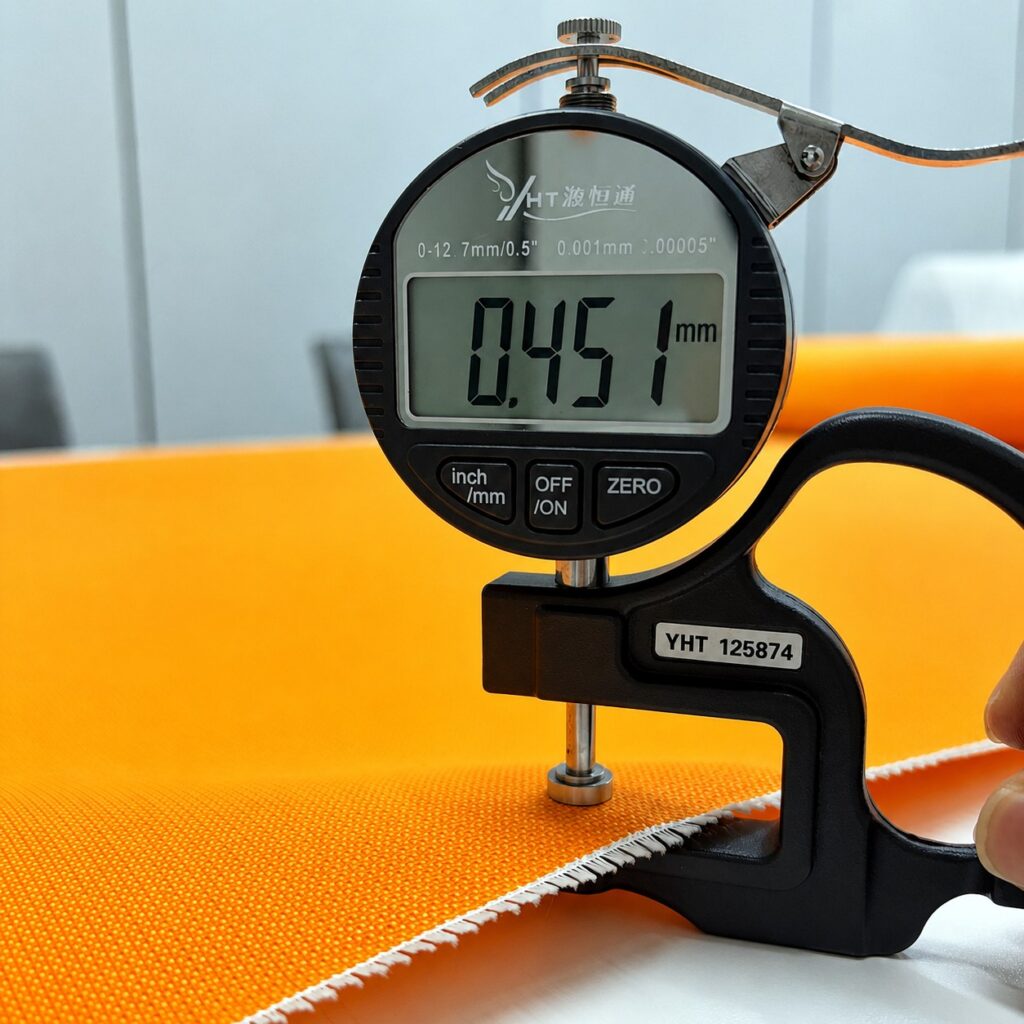 0.45mm thickness measurement of double-sided silicone coated fiberglass fabric
