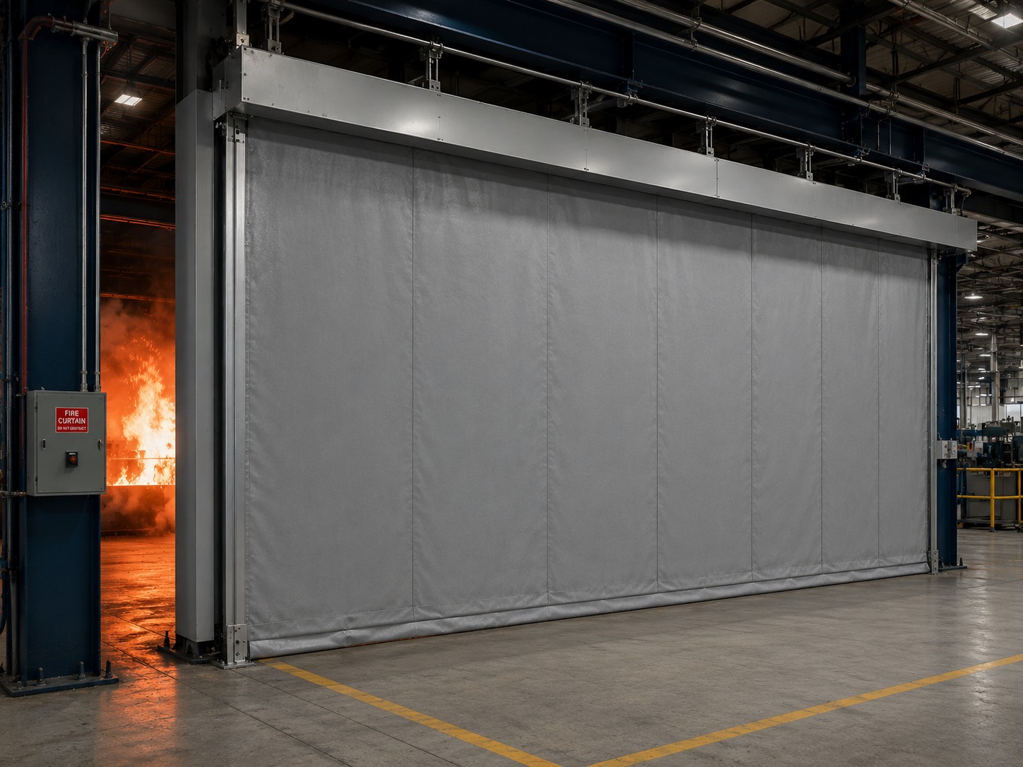Silicone coated fiberglass fabric for industrial fire curtains and fire barriers